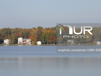 Cottages are lining the water in Kawartha Lakes, Ontario, Canada, on September 20, 2023. (