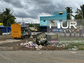 Rubbish is lining the roadside in Nilakkottai, Tamil Nadu, India. (