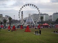 A panoramic view of the Christmas fair is being showcased in the grounds of Eduardo VII Park in Lisbon, Portugal, on December 30, 2023. (