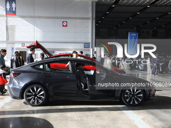 Citizens are attending the first new auto show of 2024 in Nanjing, Jiangsu Province, China, on January 13, 2024. (