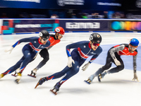 Theo Collins is competing in the 5000m relay men's event on the third day of the European Short Track Championships in Gdansk, Poland, on Ja...