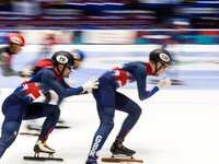 Peter Riches and Theo Collins are competing in the 5000m relay men's event on the third day of the European Short Track Championships in Gda...