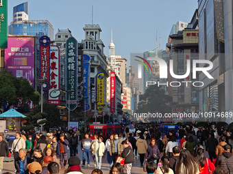 Tourists are walking on the Nanjing Road Pedestrian Street in Shanghai, China, on January 14, 2024. (