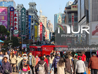 Tourists are walking on the Nanjing Road Pedestrian Street in Shanghai, China, on January 14, 2024. (