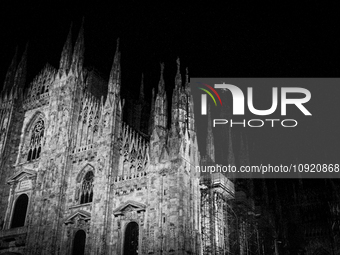 The facade of the Duomo Cathedral is being pictured in Milan, Italy, during the Christmas period, on December 21, 2023. (