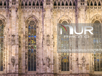 The windows of the Duomo Cathedral are illuminated in Milan, Italy, on December 21, 2023, during the Christmas period. (