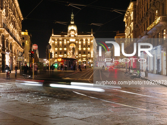 A general view of the city center of Milan, Italy, is seen during the Christmas period on December 21, 2023. (