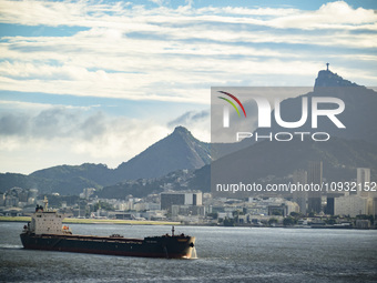 A boat is sailing in Guanabara Bay in Rio de Janeiro, Brazil, on January 21, 2024. (