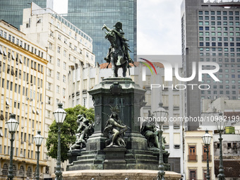 The equestrian statue of Brazil's first Emperor Dom Pedro I is being pictured in Tiradentes Square in the city center of Rio de Janeiro, Bra...