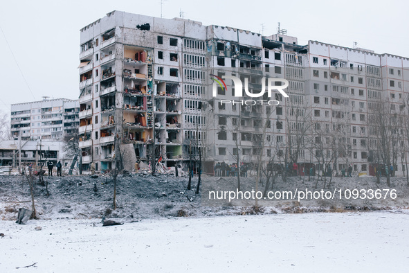 A house is seen damaged by a rocket attack, in Kharkiv, Ukraine, on January 23, 2024. On The Morning Of January 23, 2024, Russia Launched A...