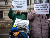 Participants are picketing outside the Lviv National Academic Opera and Ballet Theater named after Solomiia Krushelnytska in Lviv, Ukraine,...