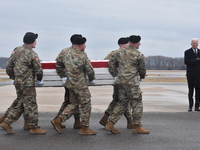 US President Joe Biden and US First Lady Jill Biden are participating in a dignified transfer of the three soldiers killed in a drone attack...