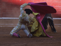 Isaac Fonseca, a bullfighter, is participating in a bullfight at the Plaza Mexico in Mexico City, as members of various animal rights, welfa...