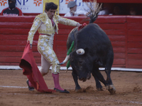 Isaac Fonseca, a bullfighter, is participating in a bullfight inside the Plaza Mexico in Mexico City, as members of various animal rights, w...