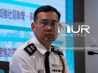 Hong Kong Deputy Commissioner of Police (Management), Chan Joon-sun, is speaking at a Police Press Conference on the Law and Order situation...