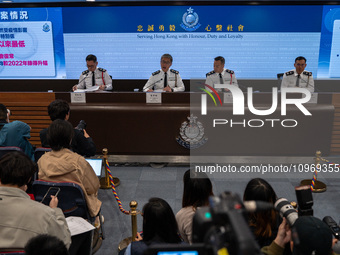 From left to right, Deputy Commissioner of Police (National Security) Kan-Kai-Yan, Commissioner of Police Siu Chak-yee, Deputy Commissioner...
