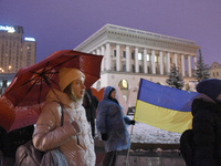 Activists are gathering in Maidan Nezalezhnosti in Kyiv, Ukraine, on February 10, 2024, to show their support for General Valerii Zaluzhnyi,...