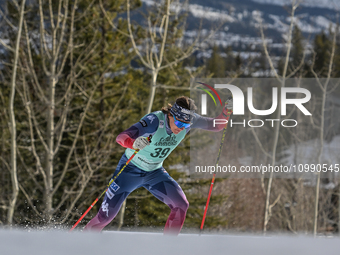 CANMORE, CANADA - FEBRUARY 10Luke Jager of USA competes during Men's 1.3km Sprint race at the COOP FIS Cross Country World Cup, on February...