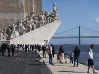 A view of the Monument of the Discoveries in Lisbon, Portugal on February 12, 2024. (