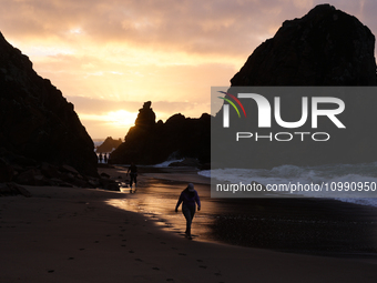 A view of the Ursa Beach in Sintra, Portugal on February 12, 2024. (