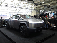 The Tesla Cybertruck is on display at the Canadian International Auto Show in Toronto, Canada, on February 19, 2024. (