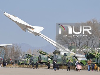 J-12 fighter jets and air defense weapons are being displayed at the China Aviation Museum in Beijing, China, on February 6, 2024. (