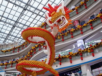 A ''giant dragon'' is flying in the air to welcome the upcoming Lantern Festival at an indoor square in Xi'an, Shaanxi Province, China, on F...
