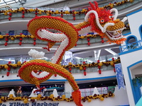 A ''giant dragon'' is flying in the air to welcome the upcoming Lantern Festival at an indoor square in Xi'an, Shaanxi Province, China, on F...