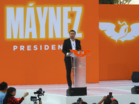 Jorge Alvarez Maynez, Mexico's Presidential candidate for the Citizen Movement Party, is delivering his speech at a political rally in Mexic...
