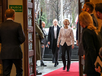 Polish Prime Minister, Donald Tusk greets the Prime Minister of Belgium, Alexander De Croo and the President of European Commission, Ursula...