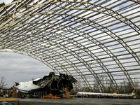 Workers are continuing to dismantle the destroyed largest Ukrainian transport aircraft, the Antonov An-225 Mriya, at Gostomel airfield near...