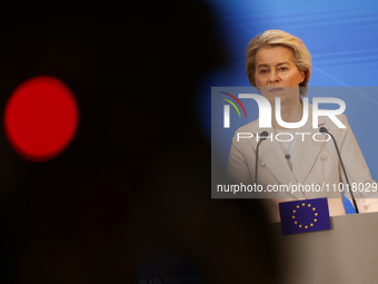 President of the European Commission Ursula von der Leyen during press conference after the meeting with Prime Minister of Poland Donald Tus...