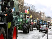 French farmers are driving tractors during a demonstration by the Coordination Rurale agricultural union, ahead of the opening of the 60th I...