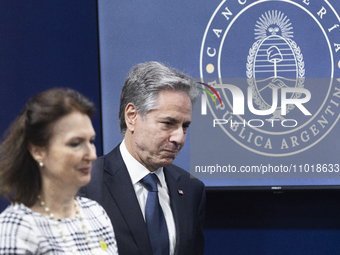 U.S. Secretary of State Antony Blinken and Argentina's Foreign Minister Diana Mondino are attending a press conference at the Casa Rosada Pr...