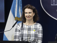 Argentina's Foreign Minister Diana Mondino is attending a joint press conference with U.S. Secretary of State Antony Blinken at the Casa Ros...