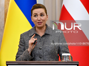 Prime Minister of Denmark Mette Frederiksen is participating in a joint press conference with President of Ukraine Volodymyr Zelenskyy in Lv...