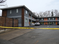 Police are investigating a homicide at the Ivy City Hotel at 1615 New York Ave NE, Washington, DC, United States, on February 23, 2024. An a...
