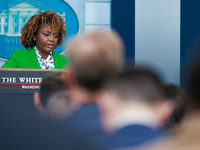 White House press secretary Karine Jean-Pierre takes questions from the press at the daily press briefing at the White House on February 23,...