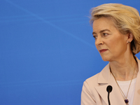 President of the European Commission Ursula von der Leyen during press conference after the meeting with Prime Minister of Poland Donald Tus...