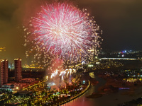 A fireworks show for the 2024 Lantern Festival is being staged over Longjiang Park in Fuqing, China, on February 23, 2024. (