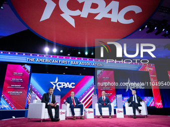 Mike Davis, Ken Paxton, Dan Bishop, Stephen Miller attends the 2024 Conservative Political Action Conference (CPAC) at the Gaylord National...