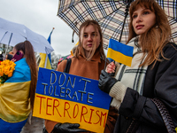 Ukrainian people are gathering in the center of Amsterdam, Netherlands, on February 24, 2024, to continue supporting Ukraine two years after...