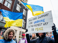 Ukrainian people are gathering in the center of Amsterdam, Netherlands, on February 24, 2024, to continue supporting Ukraine two years after...