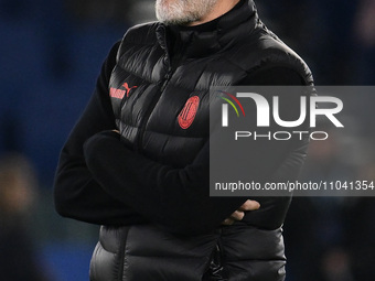 Stefano Pioli is watching the match between S.S. Lazio and A.C. Milan on the 27th day of the Serie A Championship at the Olympic Stadium in...