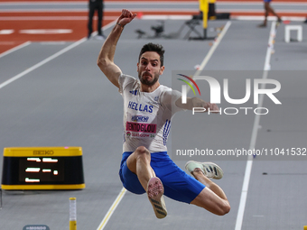 Miltiadis Tentoglou of Greece is taking the lead in the long jump event at the 2024 World Athletics Championships in the Emirates Arena, Gla...