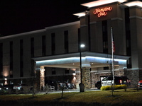 A stabbing and shooting are being reported at the Hampton Inn in Old Bridge, New Jersey, United States, on March 3, 2024. One person is repo...