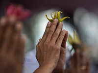Indonesian Hindus are praying during a cleansing ceremony called 'Melasti' at Segara Temple in Jakarta, Indonesia, on March 3, 2024. They be...