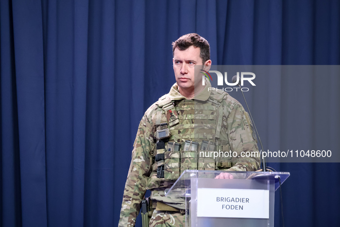 Brigadier Foden speaks during a press conference during NATO's Dragon-24 exercise, a part of large scale Steadfast Defender-24 exercise in K...