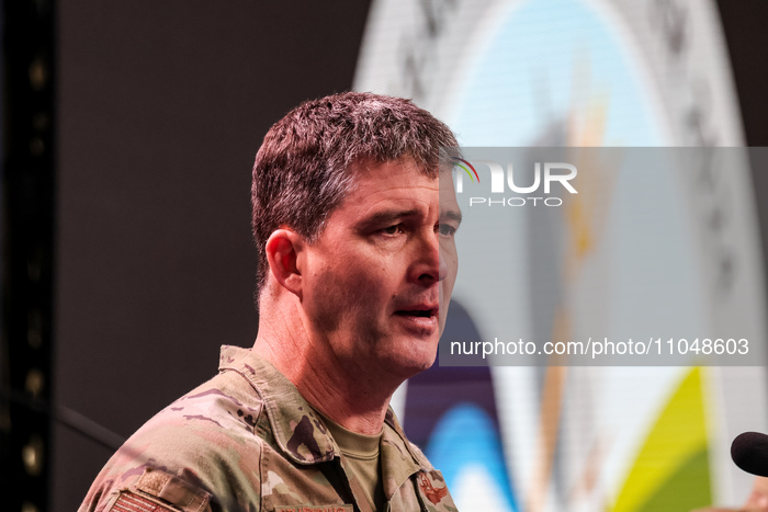 Major General Staudenraus speaks during a press conference during NATO's Dragon-24 exercise, a part of large scale Steadfast Defender-24 exe...