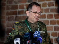 General Gunnar Brügner speaks during a press breafing during NATO's Dragon-24 exercise, a part of large scale Steadfast Defender-24 exercise...